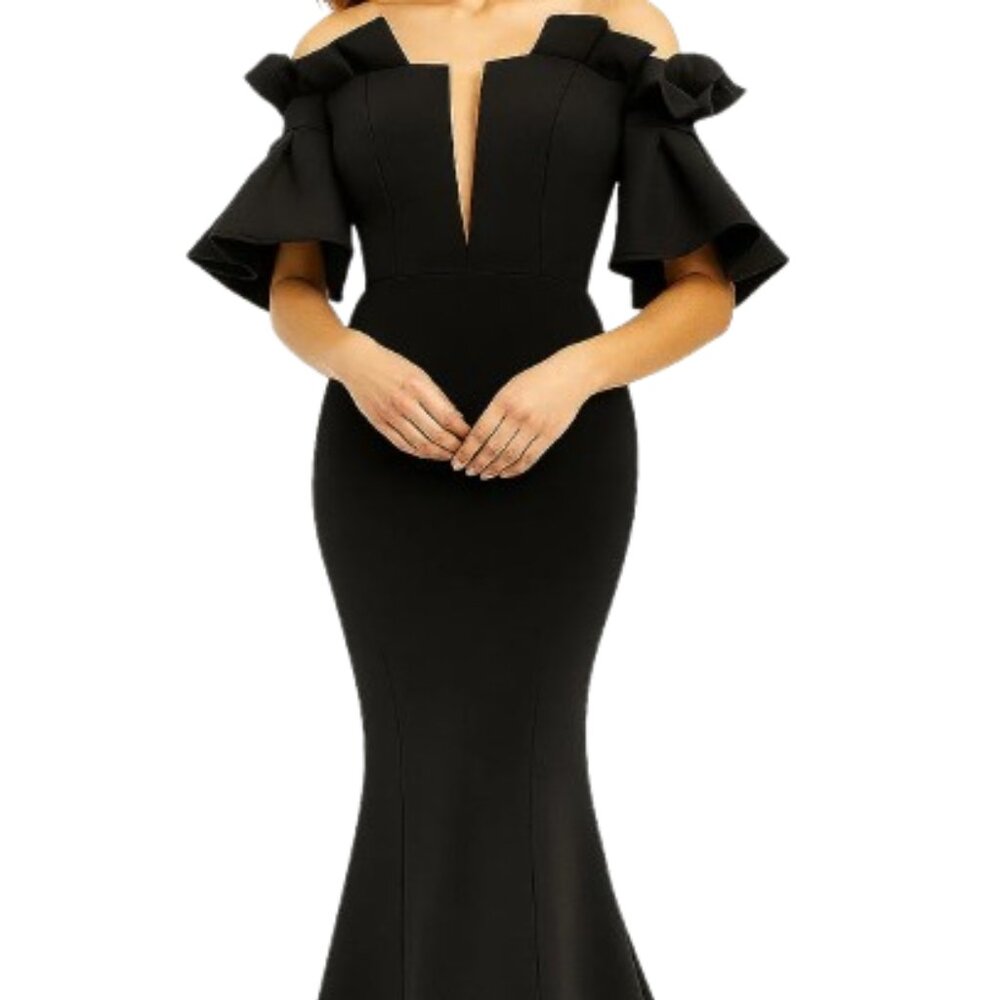 NWT Jovani 06901 Crepe/Scuba Formal Gown Black Size 0